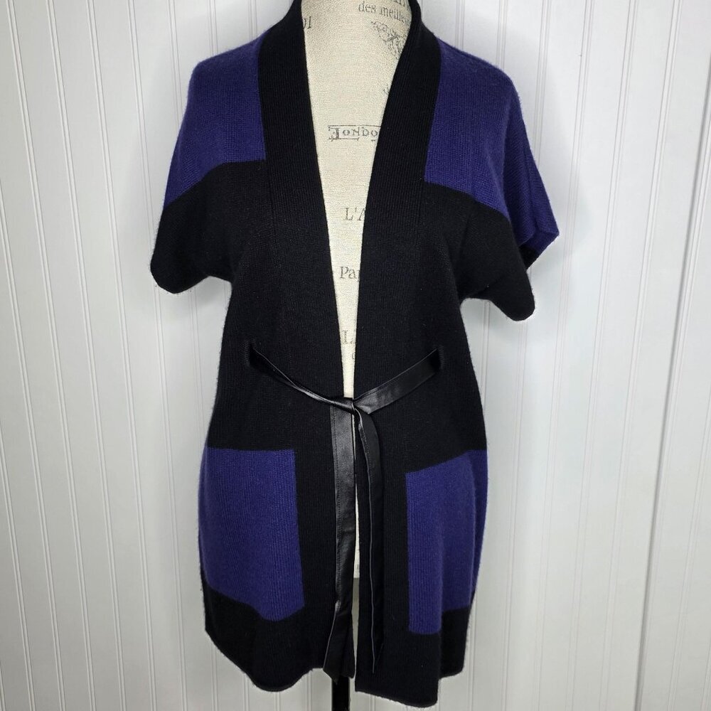 Belford Sweater Cardigan Womens Medium Black Purple Cashmere Belted Luxury